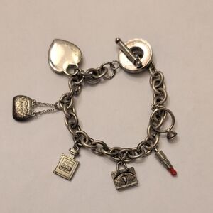 Silver Tone Charm Bracelet with Heart and Fashion Charms